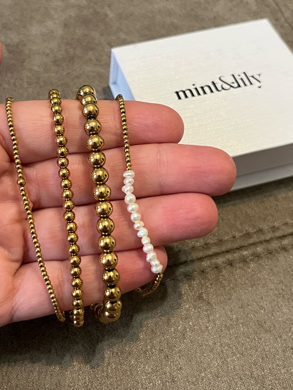 Mint & Lily Gold 4 Piece Beaded Stretch Bracelet Set with Real Pearls